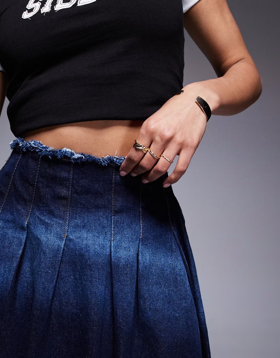 ASOS Courtside pleated denim mini skirt with stone wash detail in blue rinse  - 3