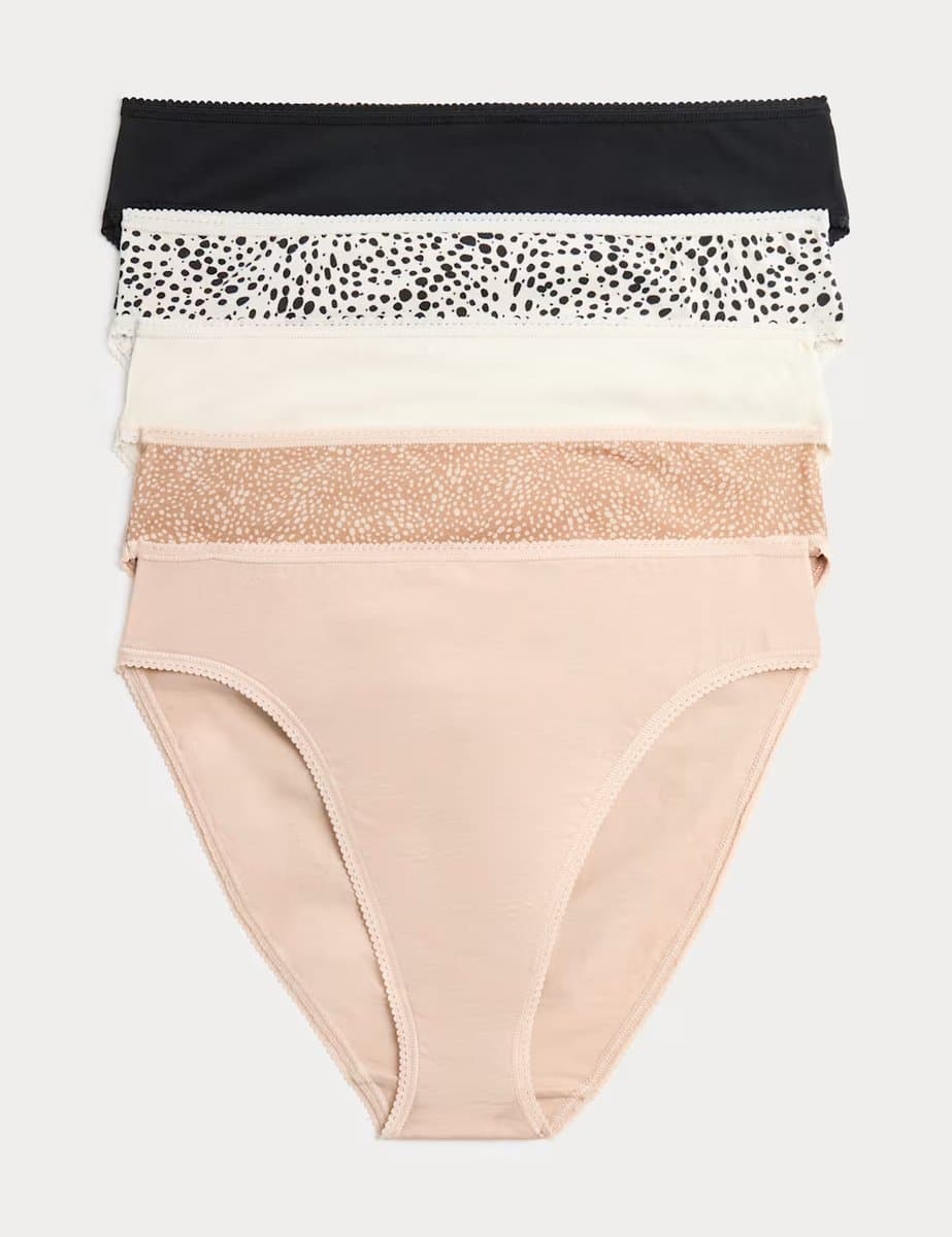 Marks & Spencer M&S 5pk Pure Cotton High Leg Knickers Black Mix