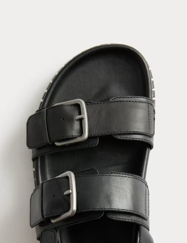 Marks & Spencer M&S Leather Double Buckle Footbed Sandals Black - 2