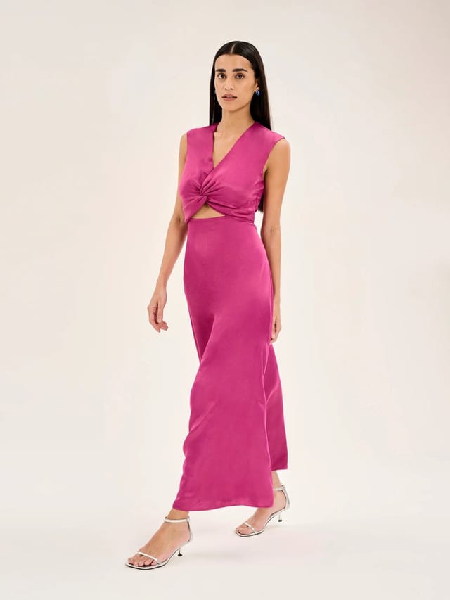 OMNES Marin Twist Front Dress in Magenta - 2