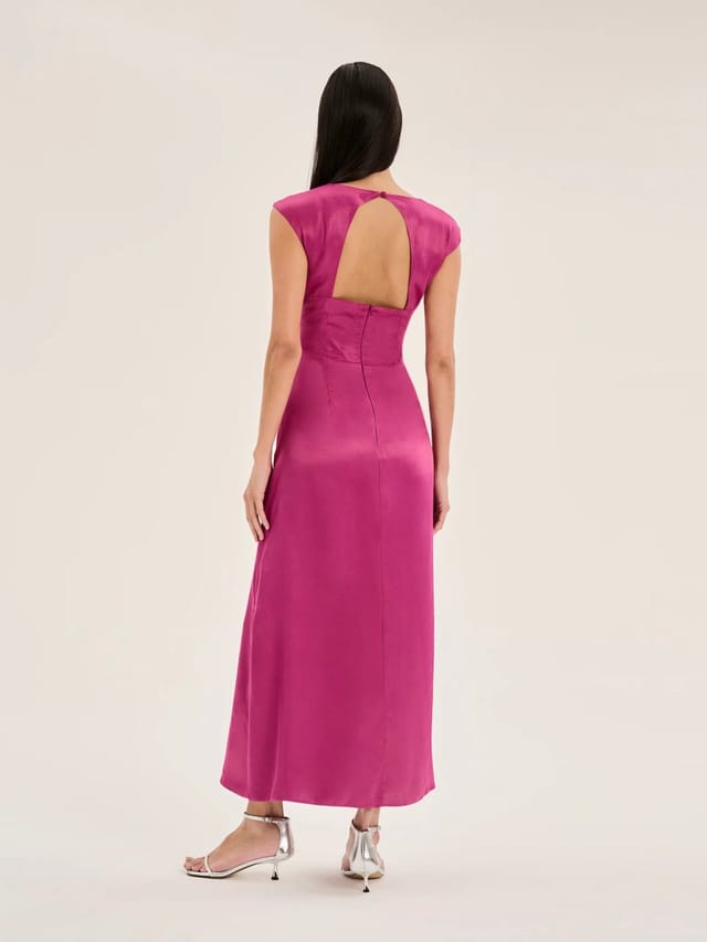 OMNES Marin Twist Front Dress in Magenta - 3