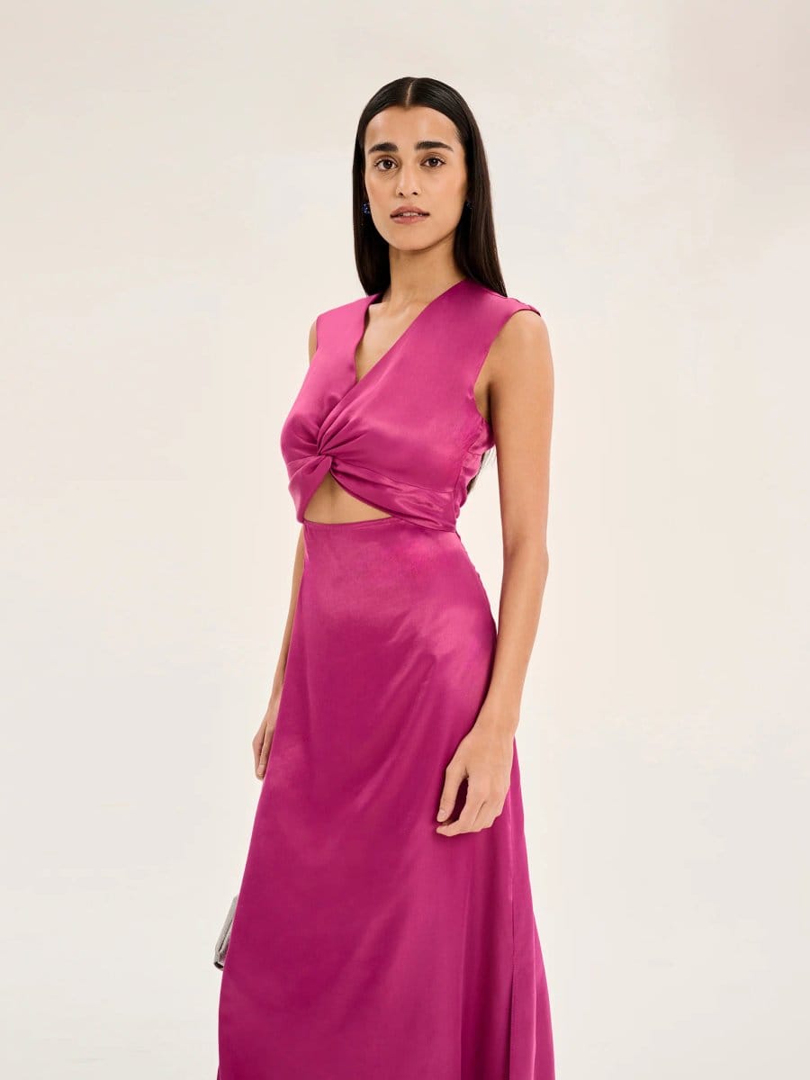 OMNES Marin Twist Front Dress in Magenta - 4