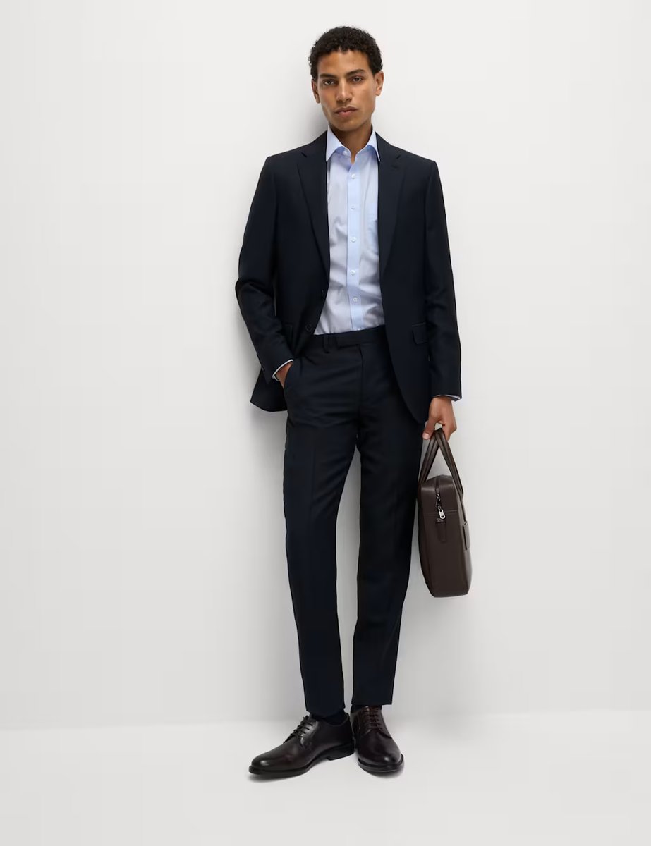 Marks & Spencer M&S 3 Pack Regular Fit Easy Iron Long Sleeve Shirts Blue Mix - 3