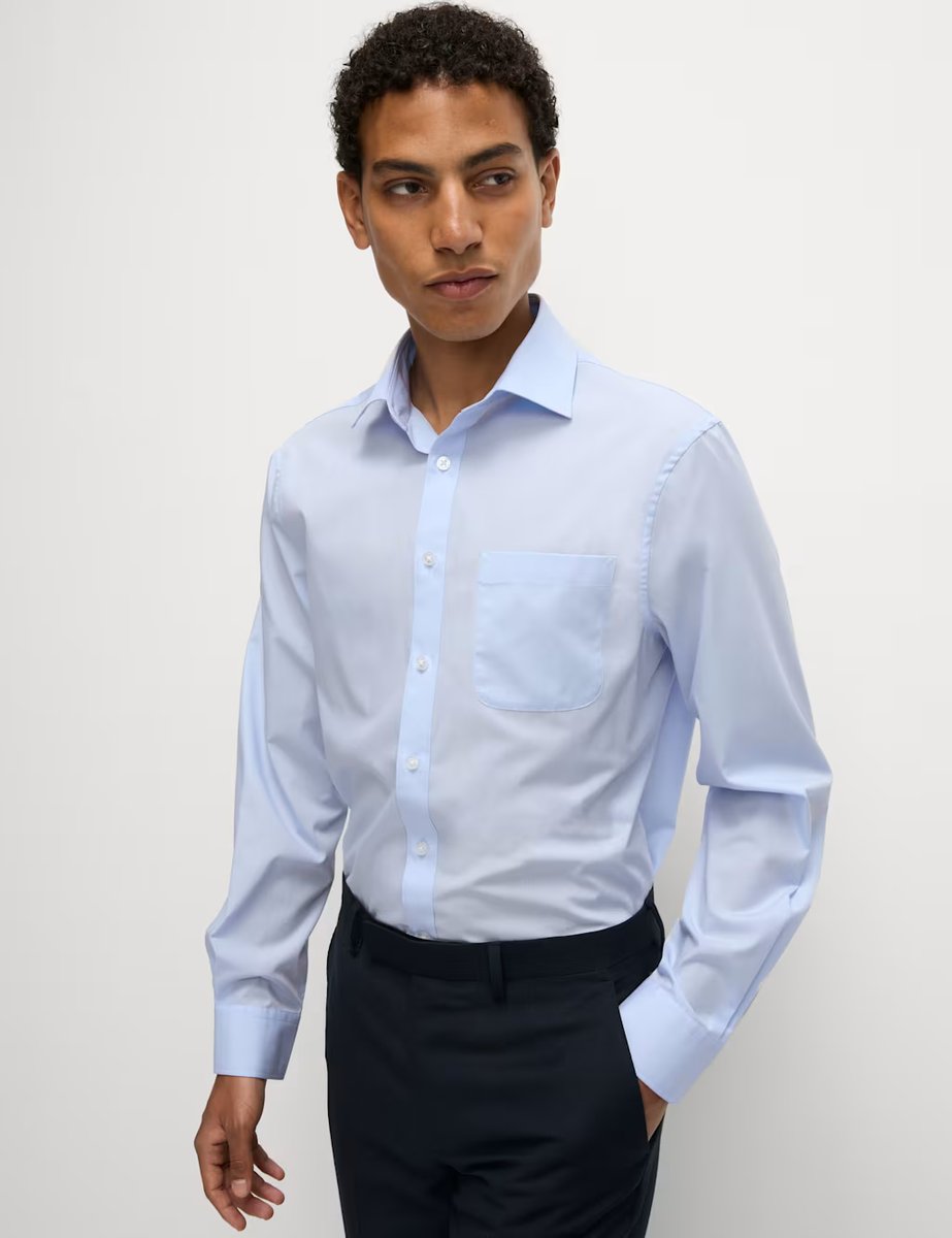 Marks & Spencer M&S 3 Pack Regular Fit Easy Iron Long Sleeve Shirts Blue Mix - 4