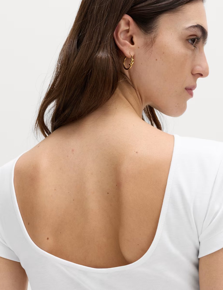 Marks & Spencer M&S Pure Cotton Short Sleeve Ballet Back T-Shirt Soft White - 2