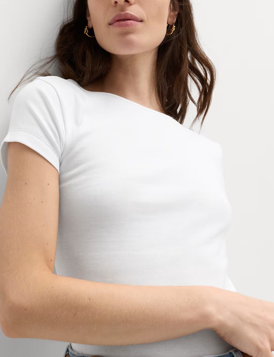 Marks & Spencer M&S Pure Cotton Short Sleeve Ballet Back T-Shirt Soft White - 4