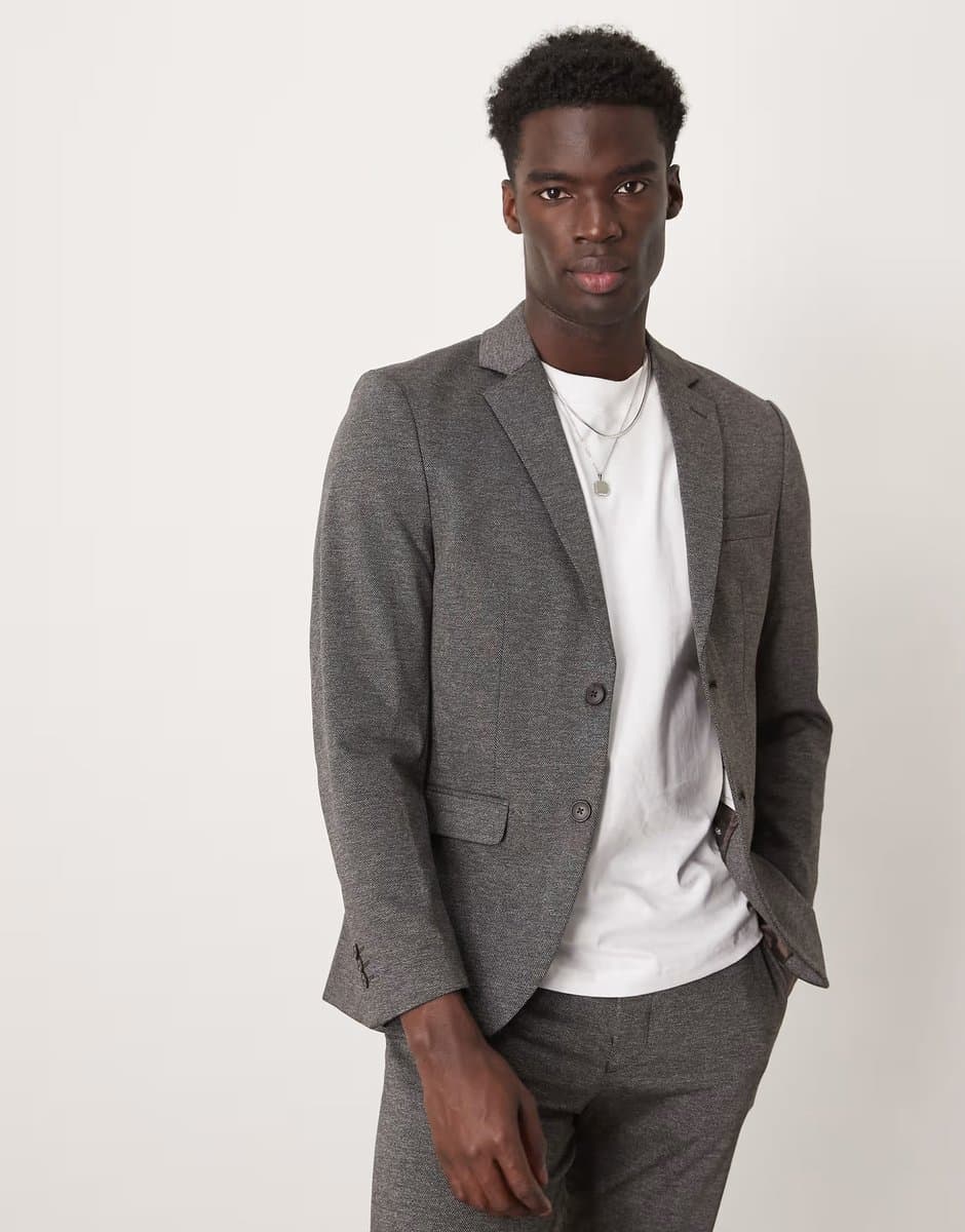 ASOS ASOS Selected Noah Slim Fit Jersey Blazer in Dark Grey