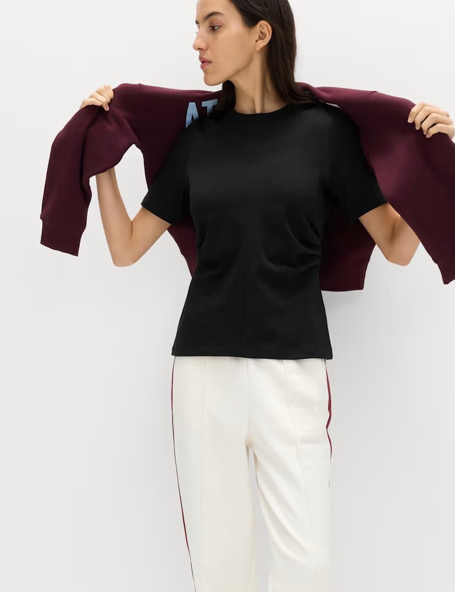 Marks & Spencer M&S Pure Cotton Waisted T-Shirt in Black