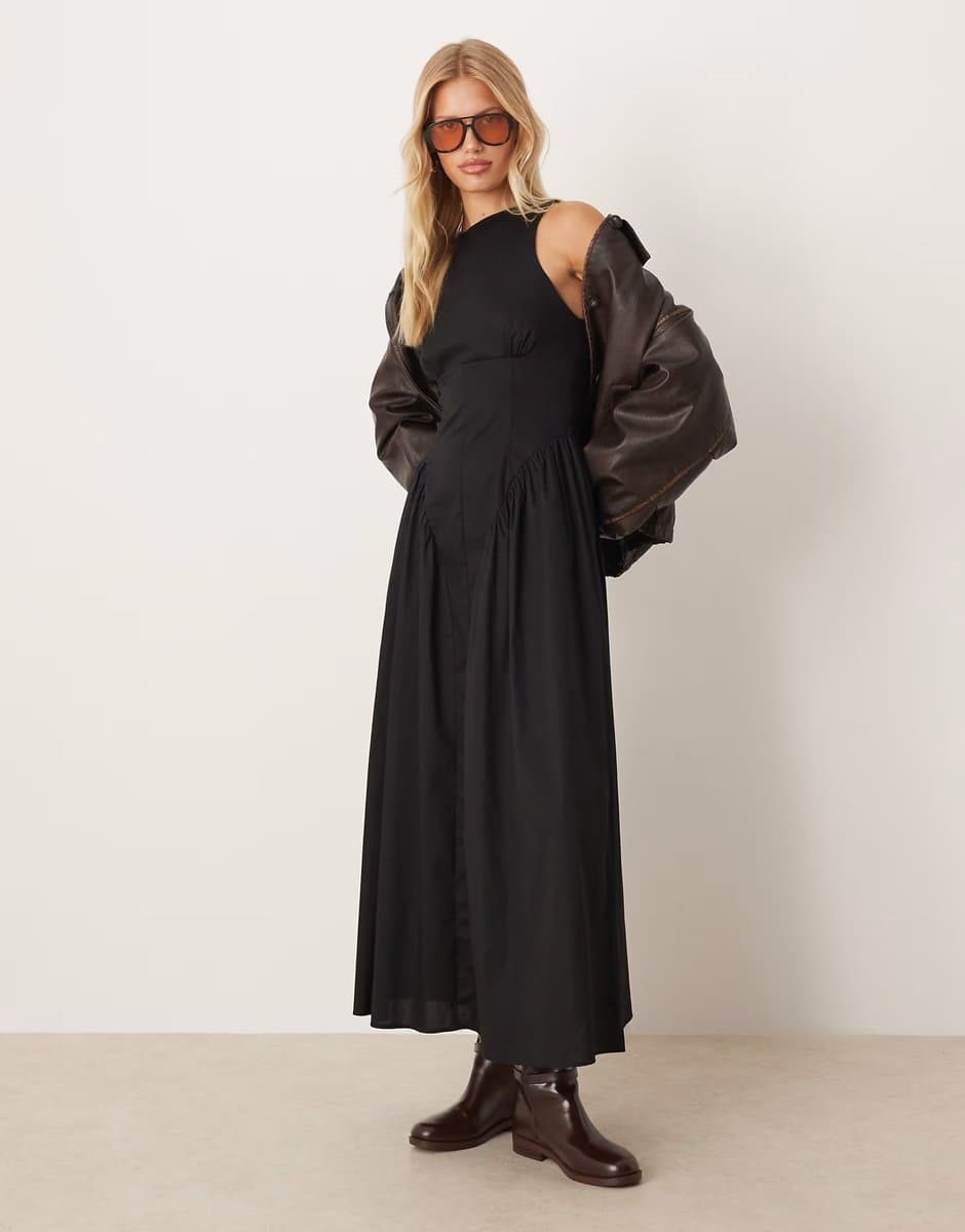 ASOS ASOS DESIGN sleeveless maxi dress with corset detail in black