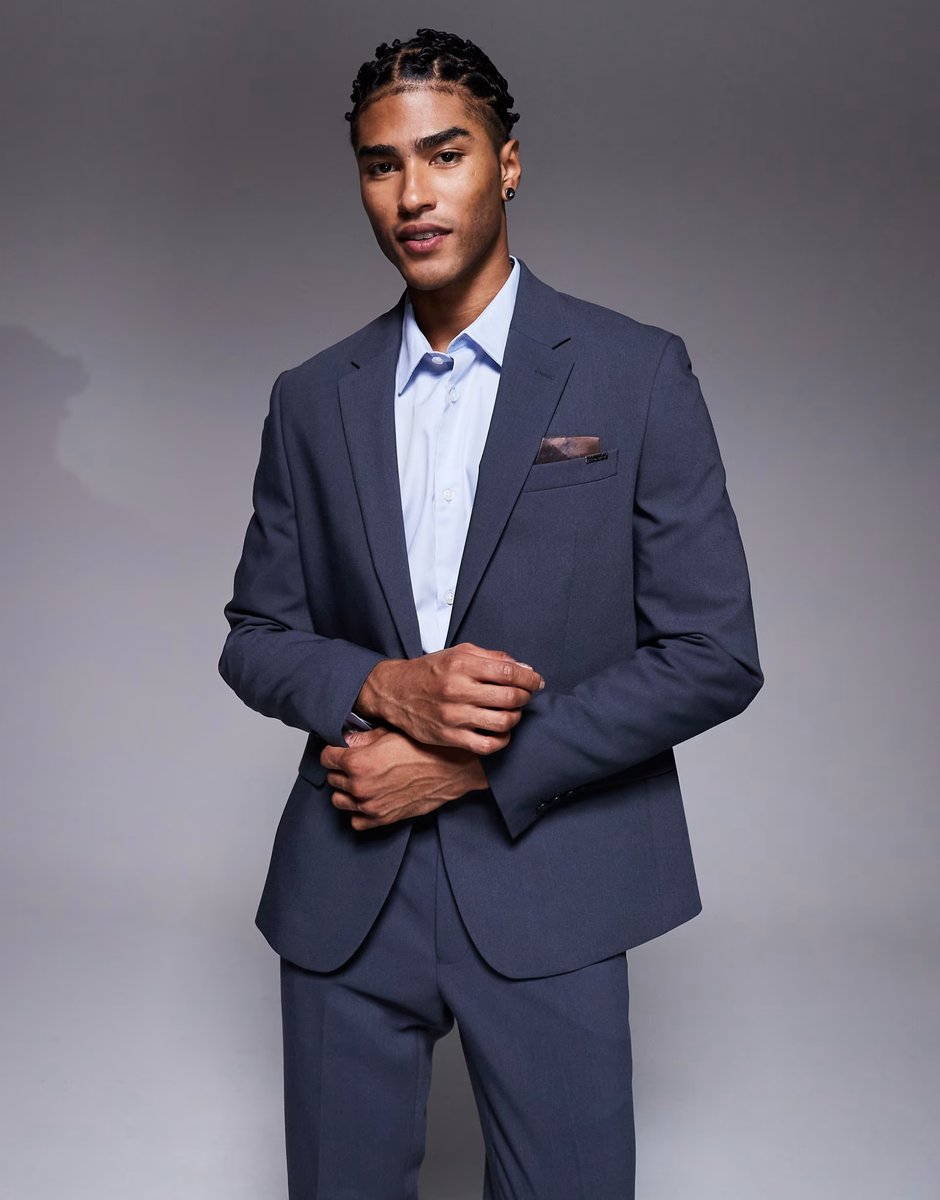 ASOS River Island skinny fit suit jacket in medium blue - 1