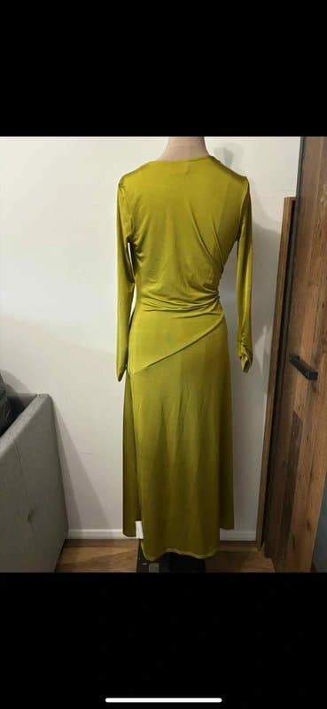 ASOS Design long sleeve ruched knot detail maxi dress in green chartreuse modest size 10