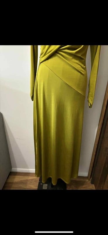 ASOS Design long sleeve ruched knot detail maxi dress in green chartreuse modest size 10 - 2