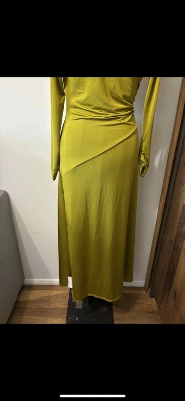 ASOS Design long sleeve ruched knot detail maxi dress in green chartreuse modest size 10 - 3