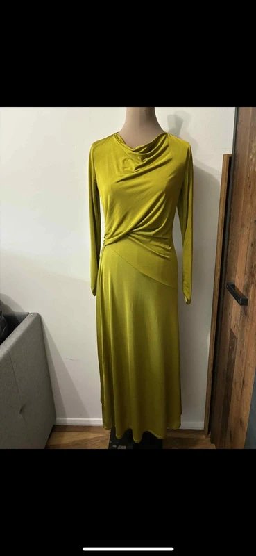 ASOS Design long sleeve ruched knot detail maxi dress in green chartreuse modest size 10 - 4