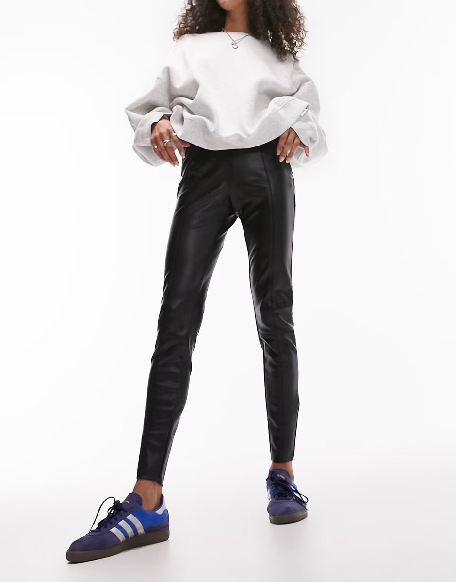 ASOS Topshop faux leather skinny fit trouser in black - 3