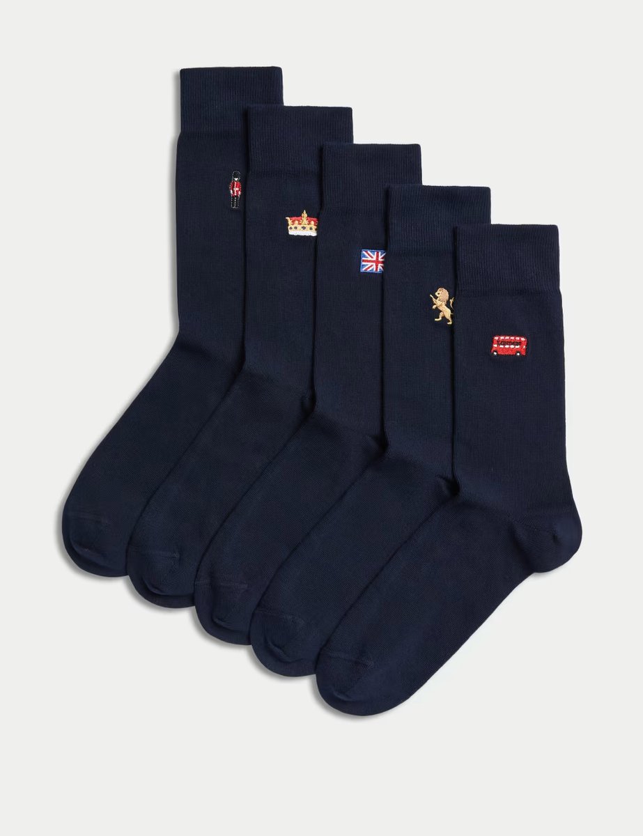 Marks & Spencer M&S 5 Pack Cool & Fresh™ British Cotton Rich Socks Navy Mix - 1