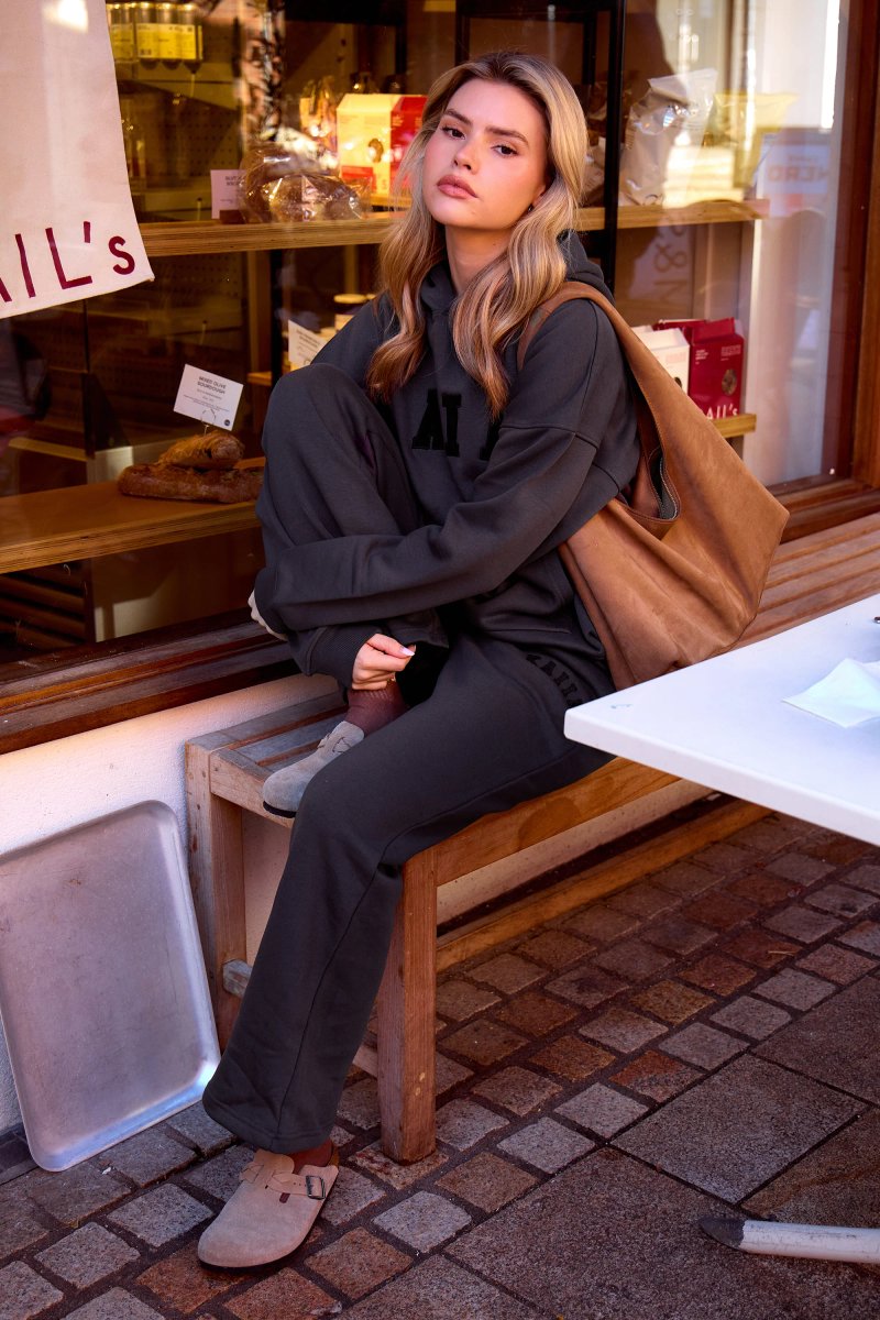 Kaiia Kaiia Slogan Oversized Hoodie Dark Grey - 3