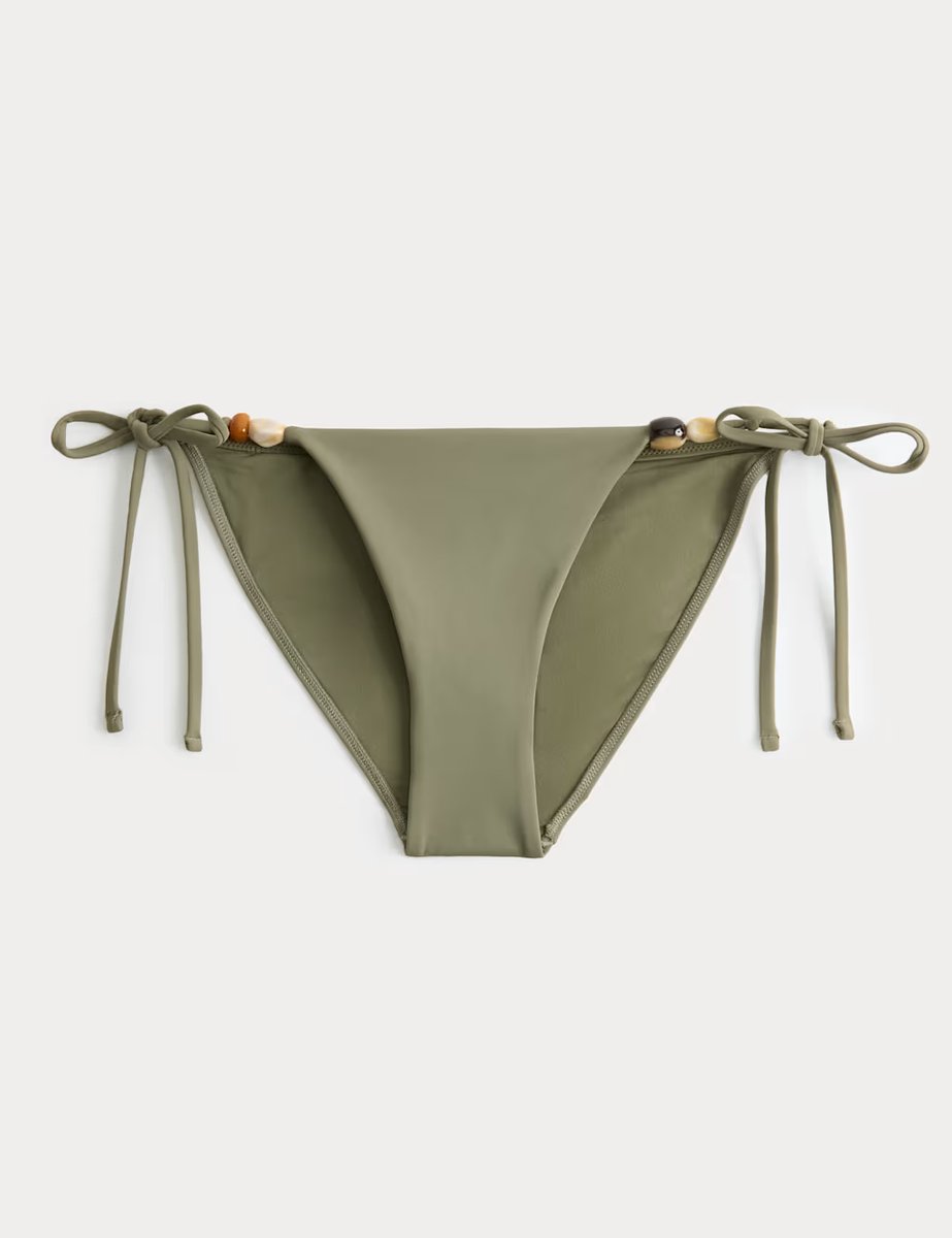 Marks & Spencer M&S Beaded Tie Side Bikini Bottoms Dark Khaki - 2