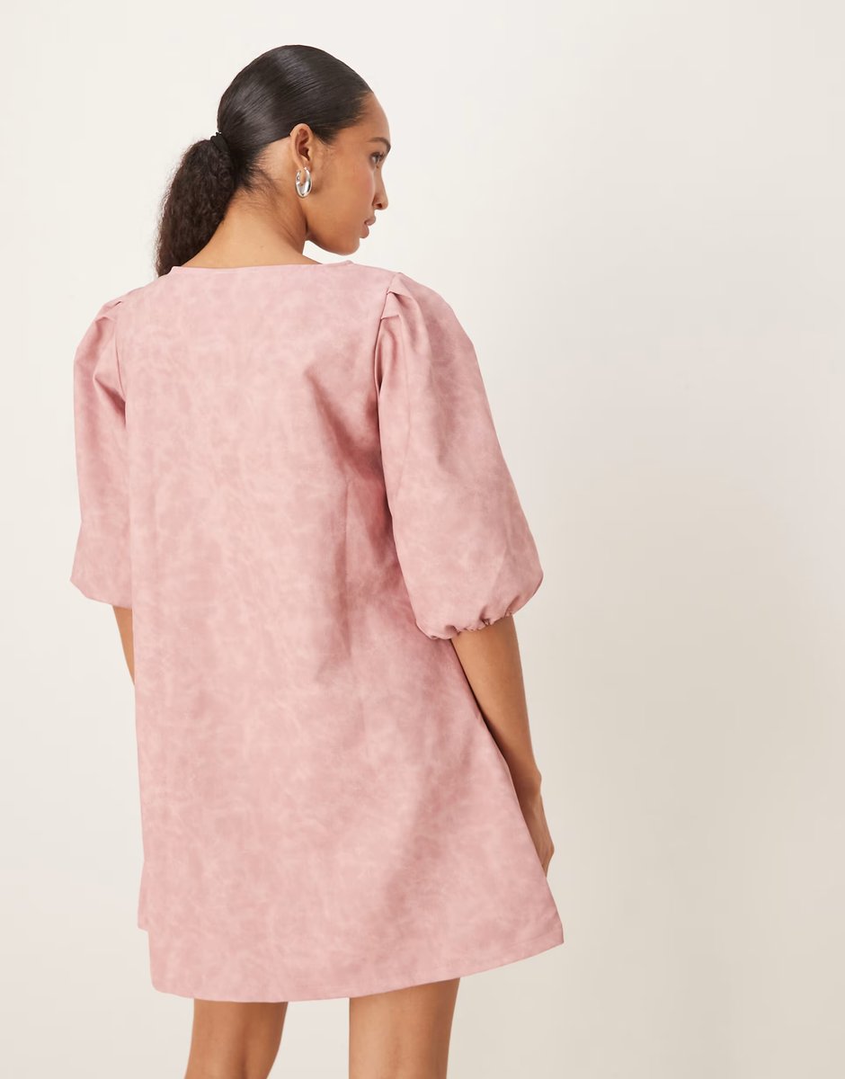 ASOS Ghospell matte PU scoop neck button front mini dress in pink - 3
