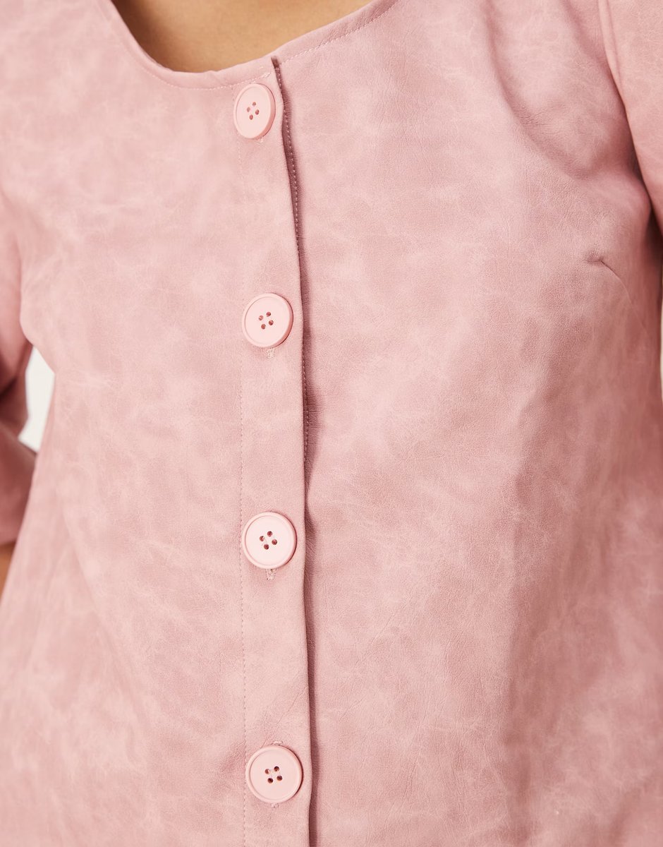 ASOS Ghospell matte PU scoop neck button front mini dress in pink - 4