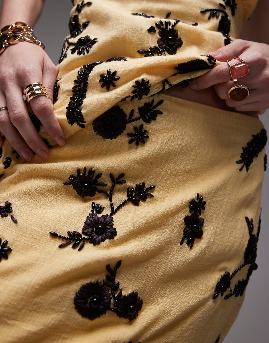 ASOS Topshop co-ord embellished linen mini skirt in yellow - 4