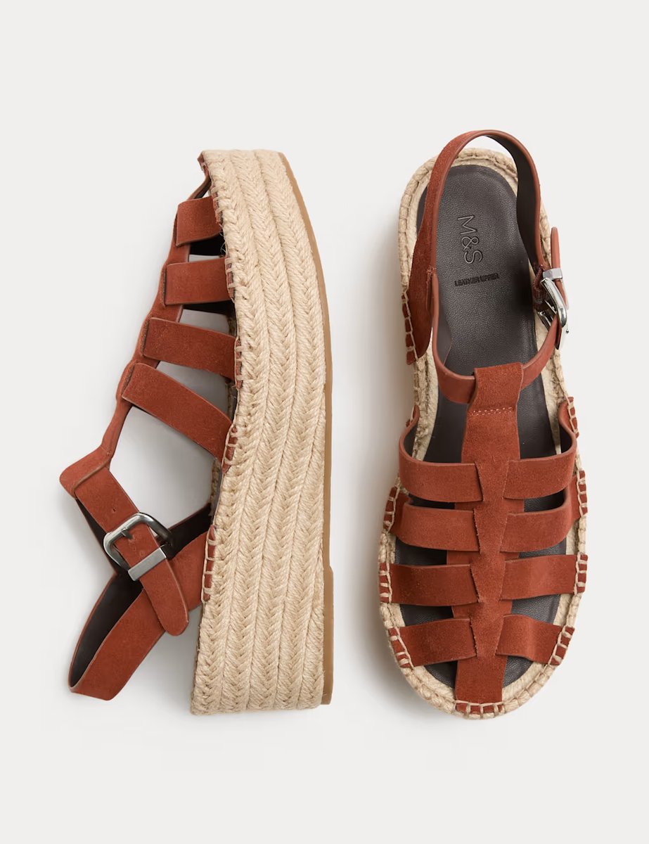 Marks & Spencer M&S Suede Buckle Flatform Fisherman Espadrilles Burnt Orange - 2