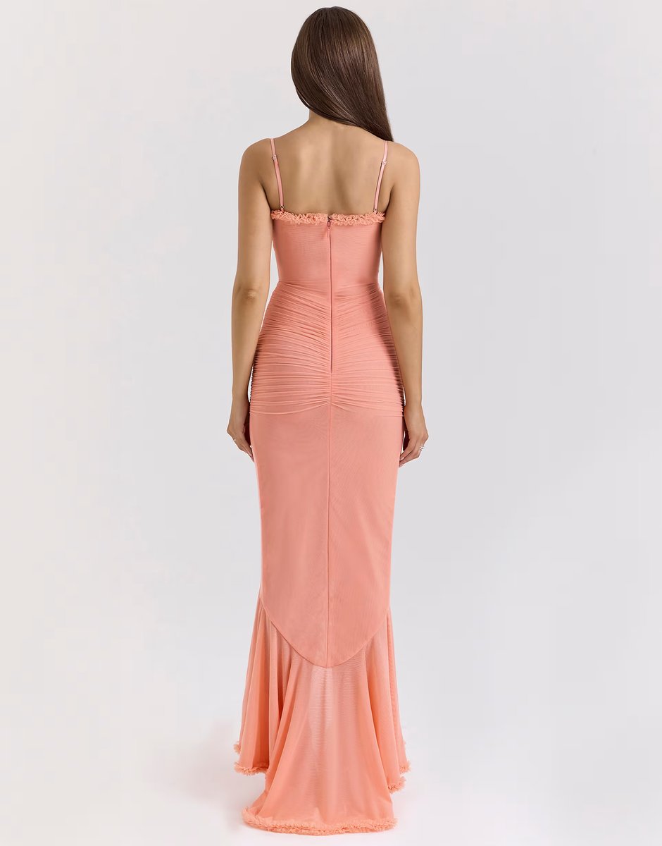 ASOS House of CB Gabbi ruffled front gown in peach - 3