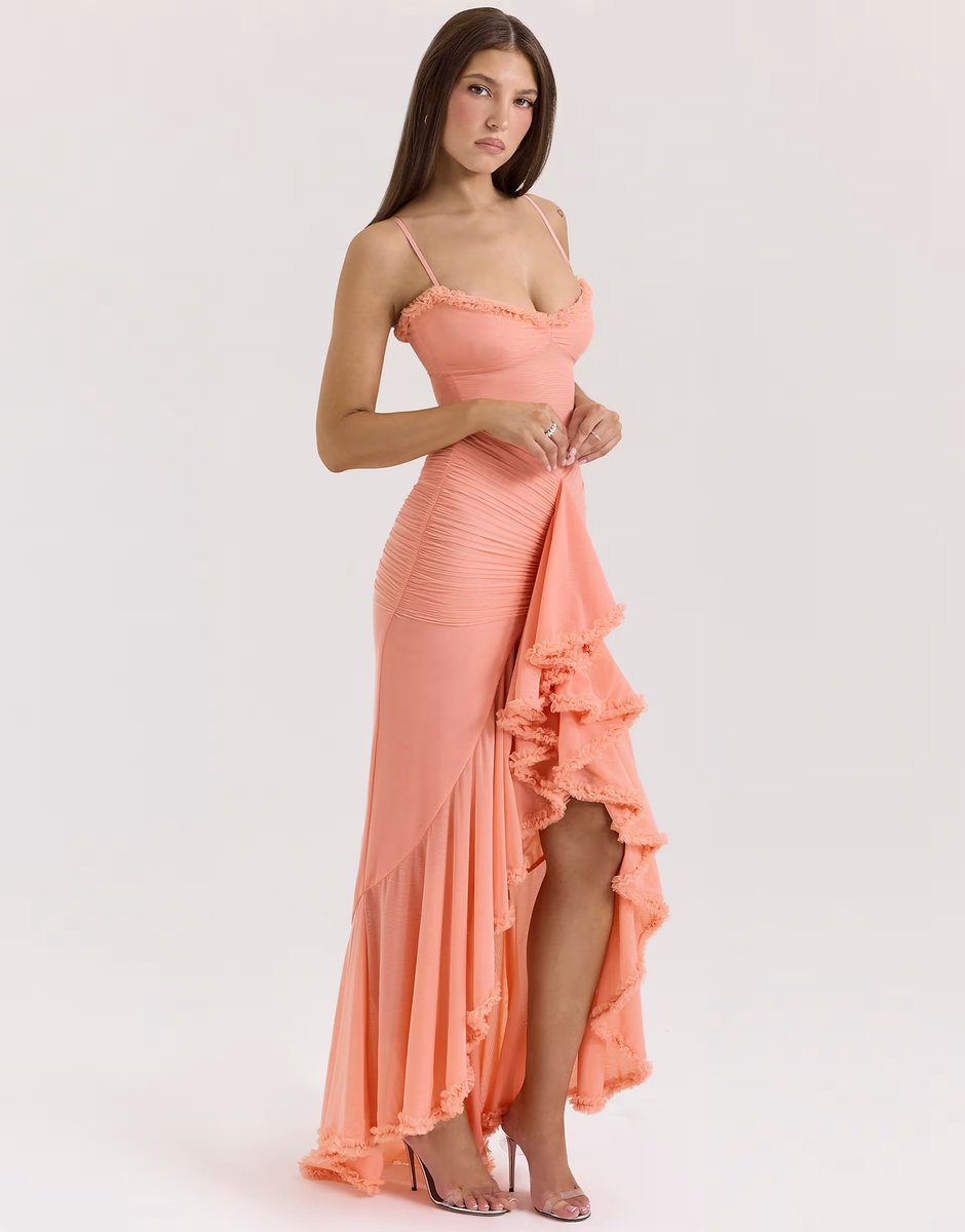 ASOS House of CB Gabbi ruffled front gown in peach - 4