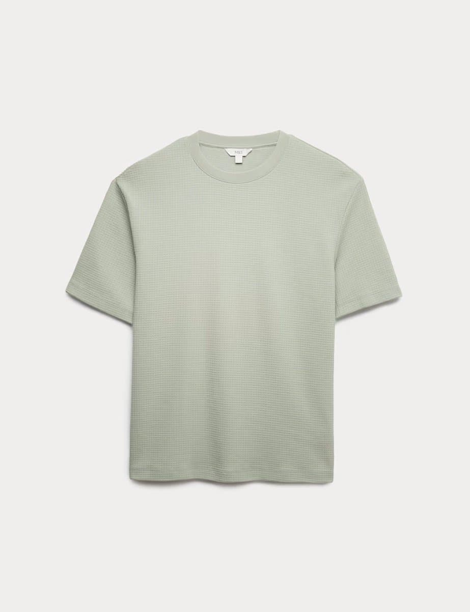 Marks & Spencer M&S Relaxed Pure Cotton Waffle T-Shirt Pistachio