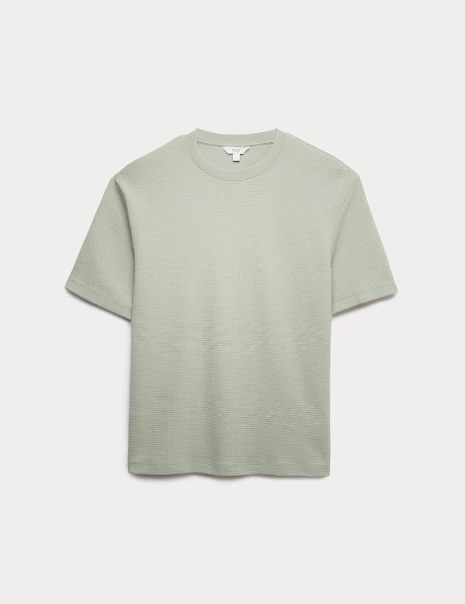 Marks & Spencer M&S Relaxed Pure Cotton Waffle T-Shirt Pistachio - 1
