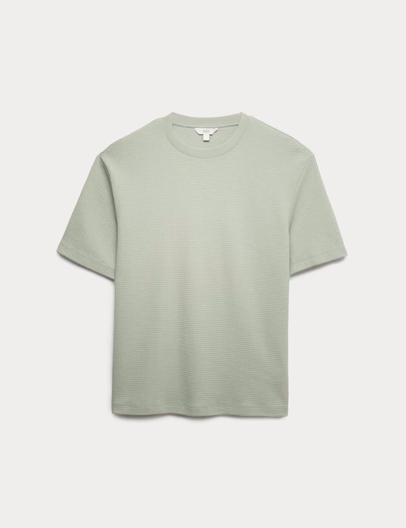 Marks & Spencer M&S Relaxed Pure Cotton Waffle T-Shirt Pistachio - 1