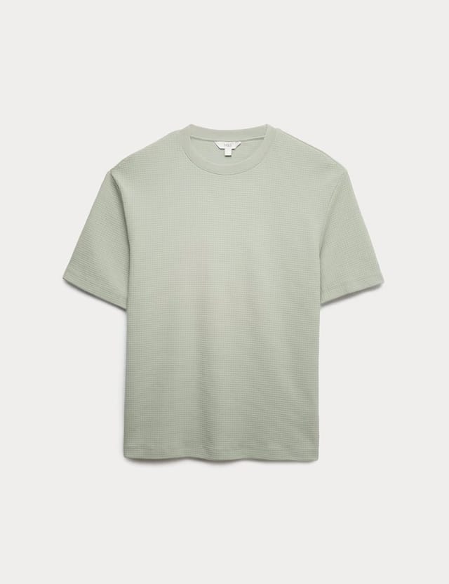 Marks & Spencer M&S Relaxed Pure Cotton Waffle T-Shirt Pistachio - 2