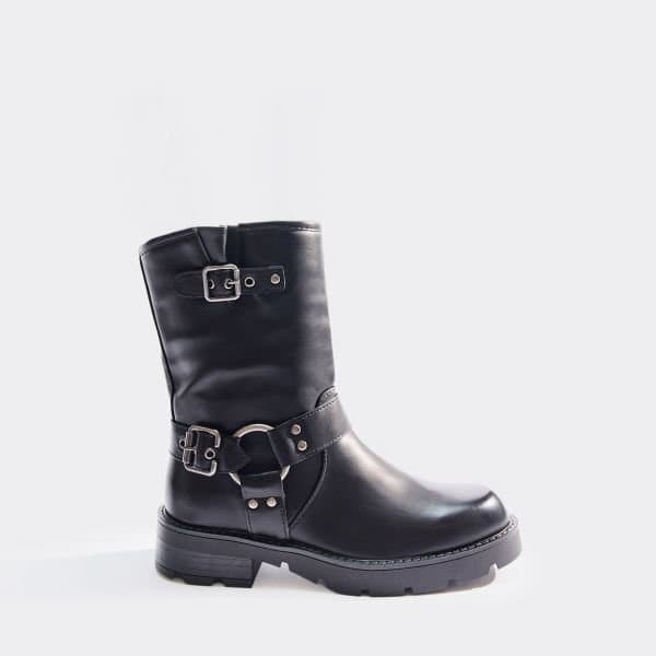 EGO EGO Edgy Buckle Ring Detail Ankle Biker Boot in Black