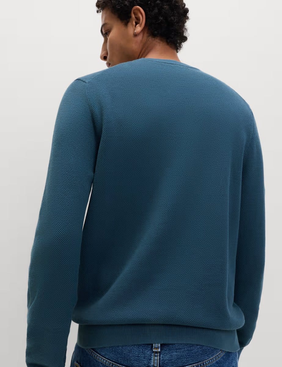 Marks & Spencer M&S Pure Cotton Textured Crew Neck Jumper Chambray - 4