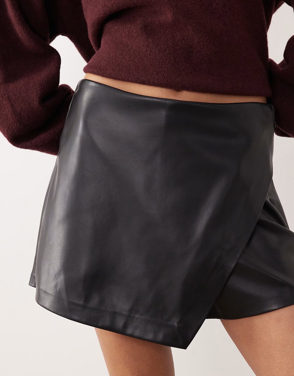 ASOS Mango faux leather mini skort in black - 2