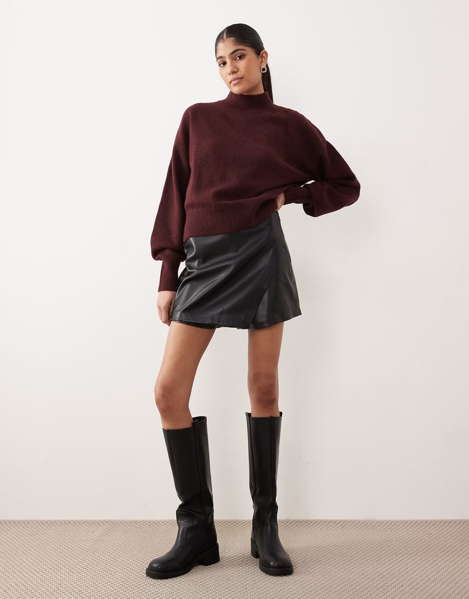 ASOS Mango faux leather mini skort in black - 3