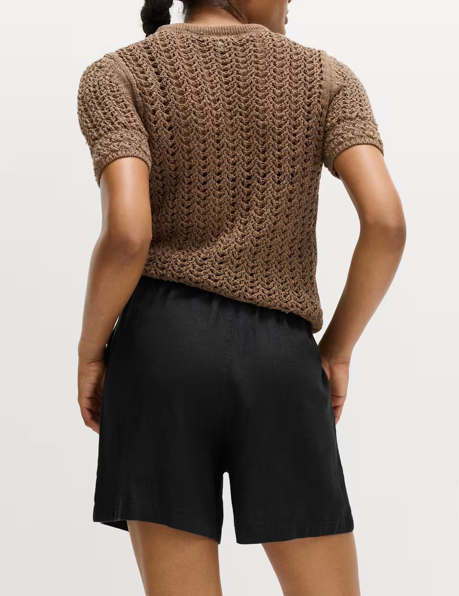 Marks & Spencer M&S Pull On High Waisted Shorts with Linen Black - 3