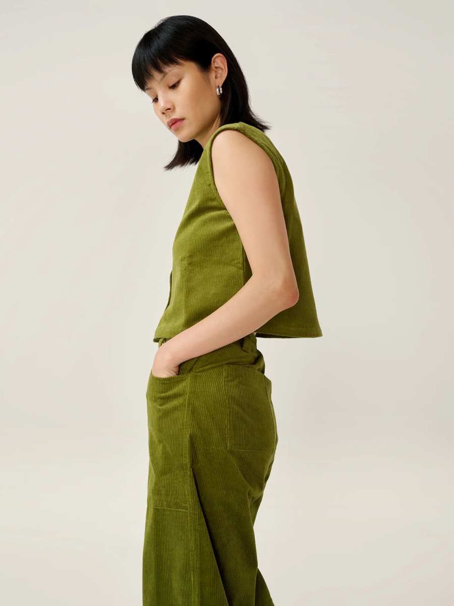 OMNES Cosme Cord Top in Moss Green - 2