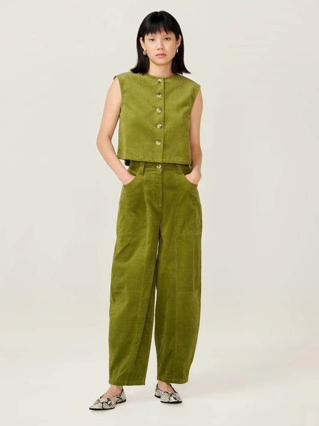 OMNES Cosme Cord Top in Moss Green - 3