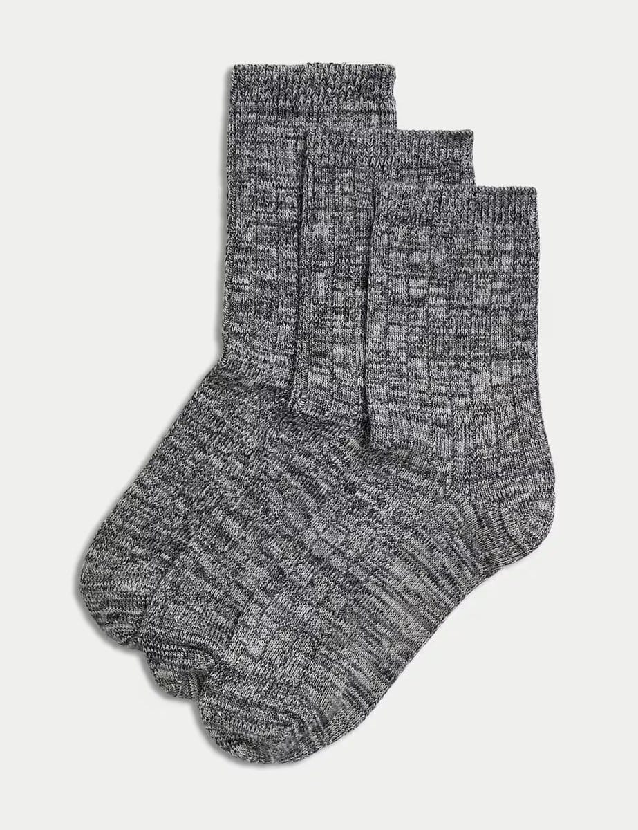 Marks & Spencer M&S 3pk Thermal Sumptuously Soft™ Ankle High Socks Charcoal Mix - 1