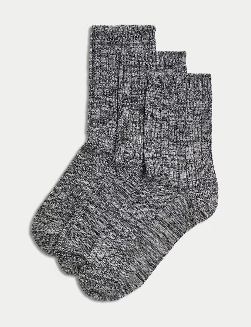 Marks & Spencer M&S 3pk Thermal Sumptuously Soft™ Ankle High Socks Charcoal Mix - 1