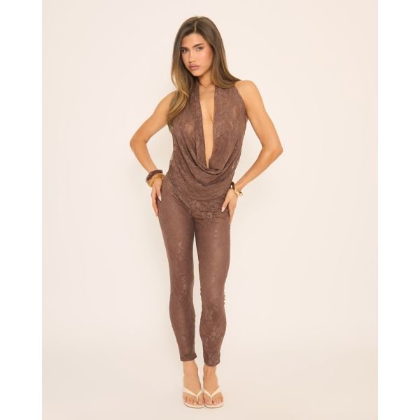EGO Low Rise Leggings In Brown Lace, Women's Size UK 6 - 2