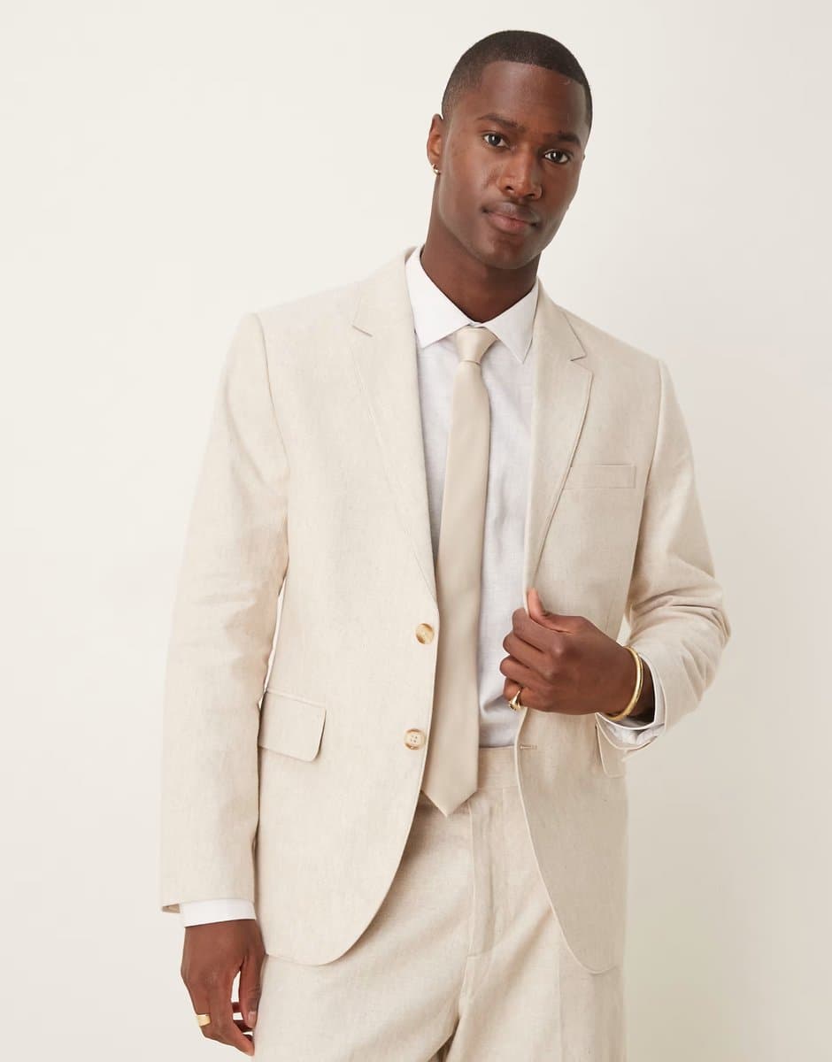 ASOS Abercrombie & Fitch classic single breasted linen suit blazer co-ord in cream