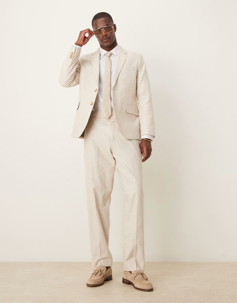 ASOS Abercrombie & Fitch classic single breasted linen suit blazer co-ord in cream - 2