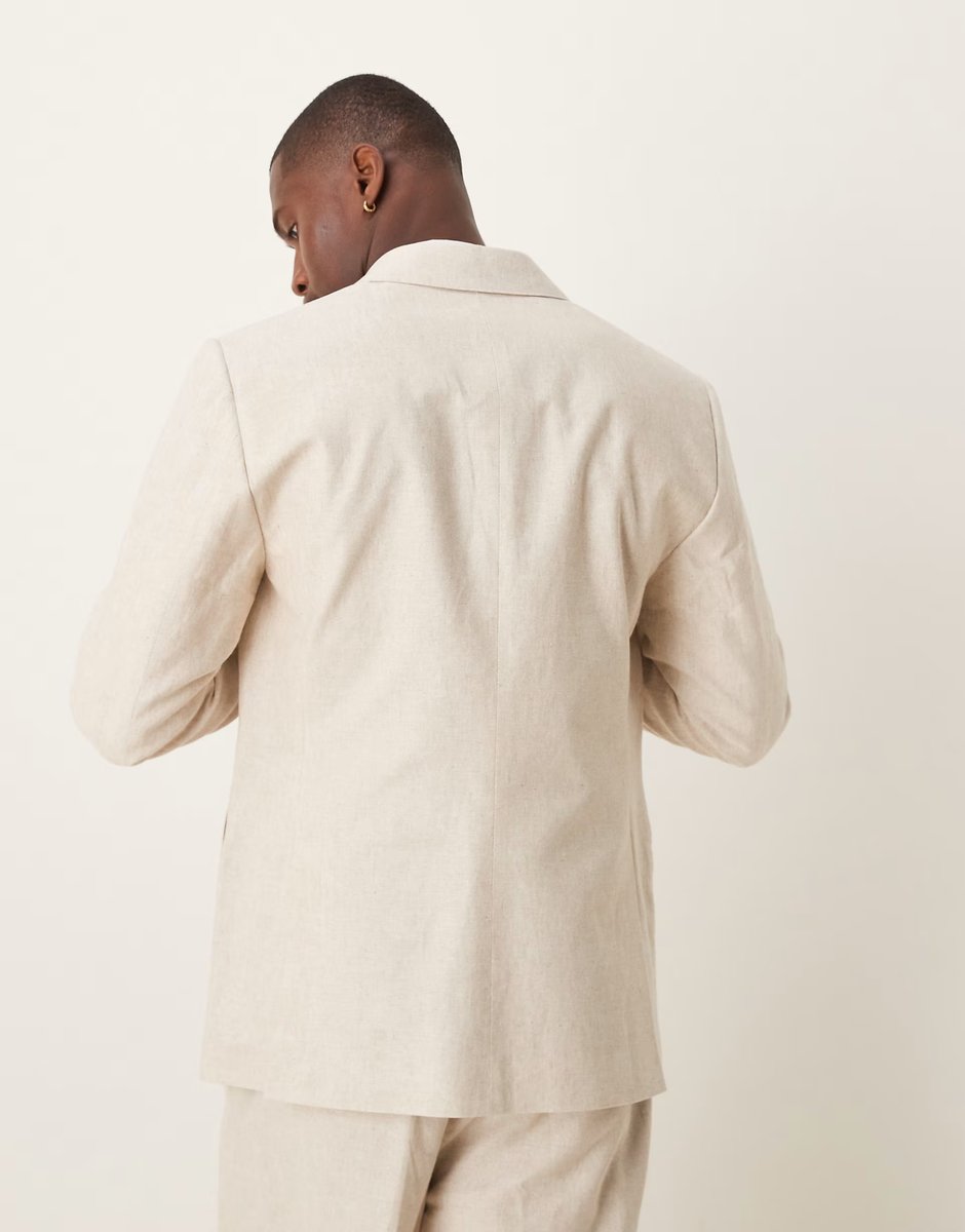 ASOS Abercrombie & Fitch classic single breasted linen suit blazer co-ord in cream - 4