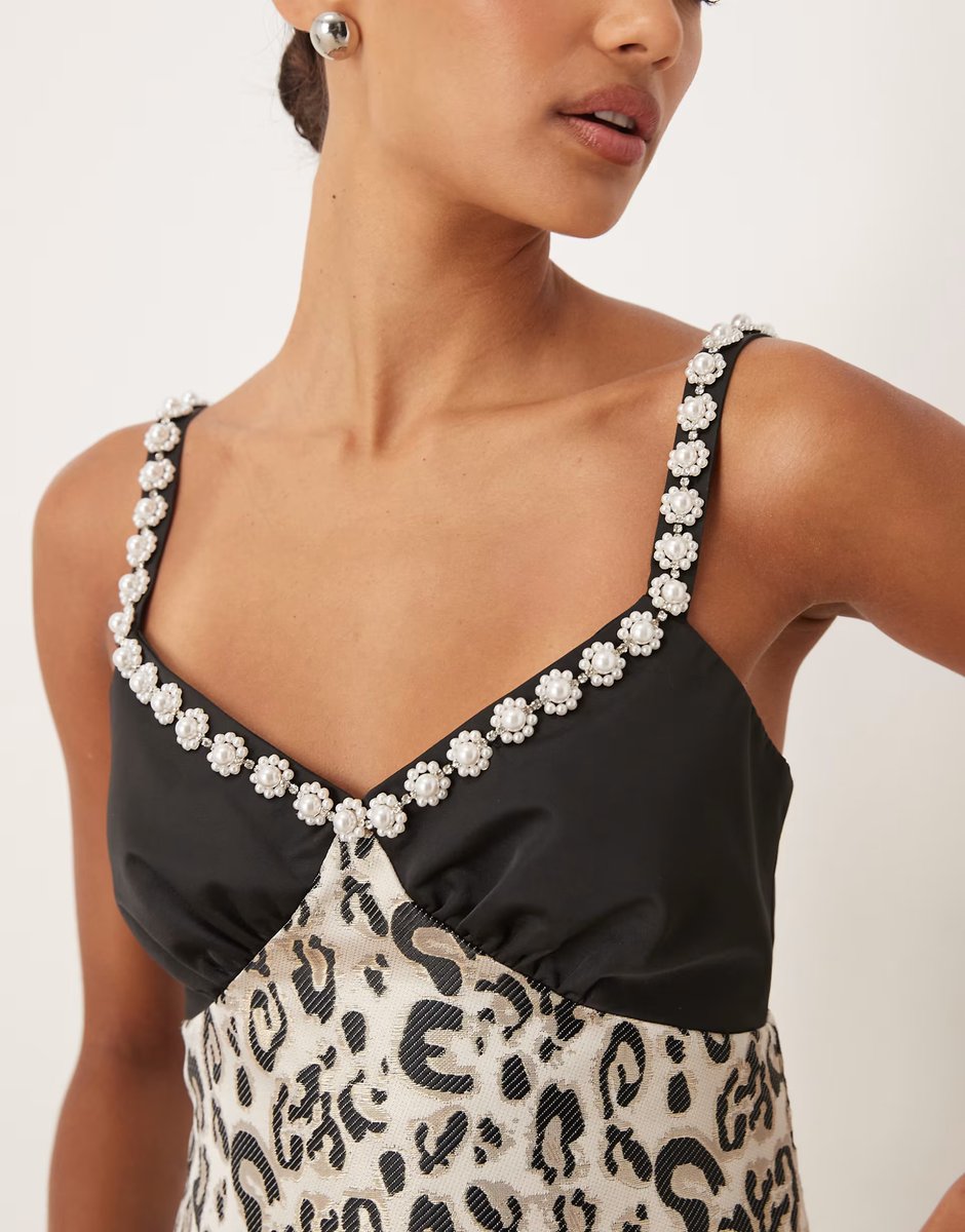 ASOS Dream Sister Jane Twee pearl flower trim mini dress in leopard print - 4