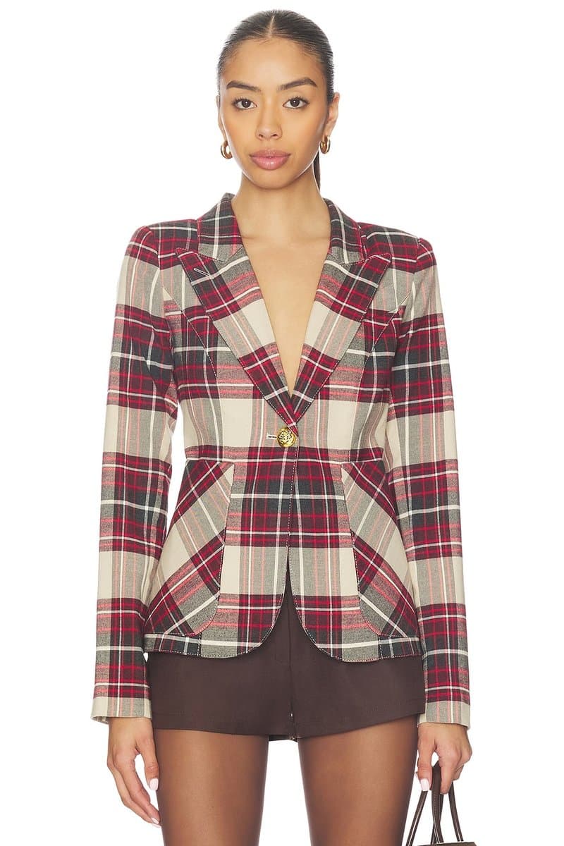 revolve Revolve Duchess Plaid Blazer with Patch Pockets in Garnet