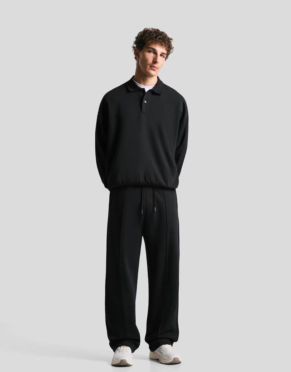 ASOS Bershka Polo collar sweatshirt in black - 4