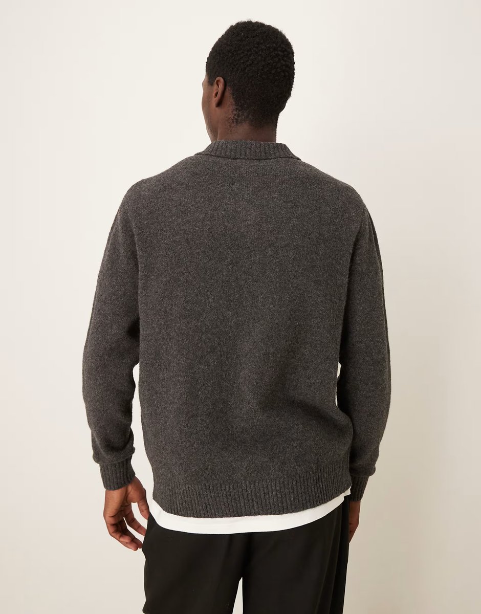 ASOS ASOS DESIGN relaxed knitted wool blend cardigan with front pockets in grey - 3