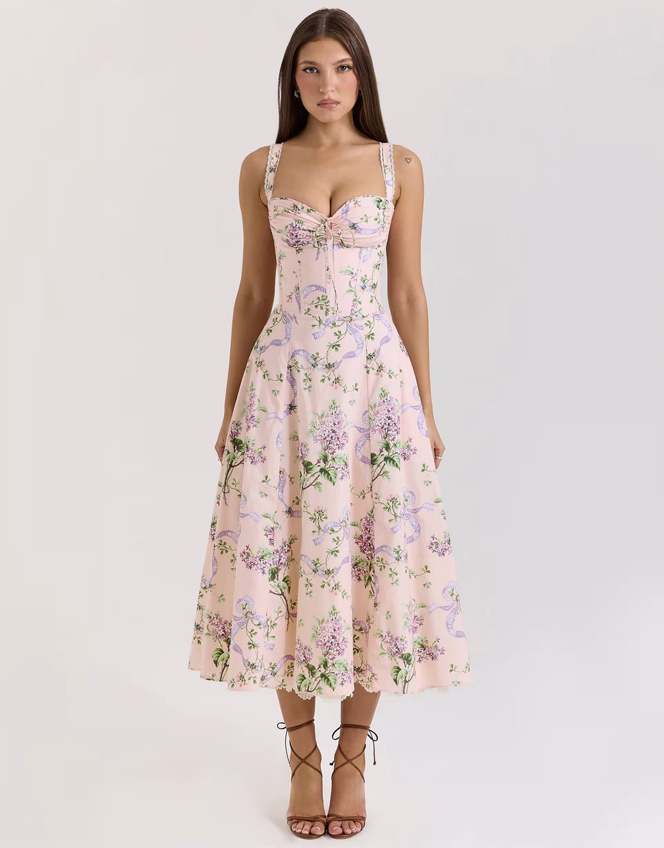 ASOS House of CB Rosalee corset midi dress in pink floral - 1